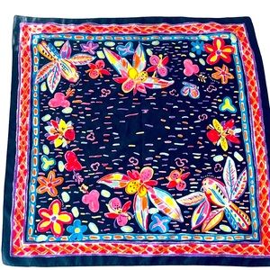 AUSTRALIS Stunning Vintage Floral Scarf 28” Square Black Multicolor Polyester